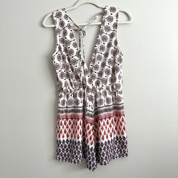 ILLA ILLA Womens Sleeveless Short Romper White Pink Tie Back Size Large - Picture 8 of 12